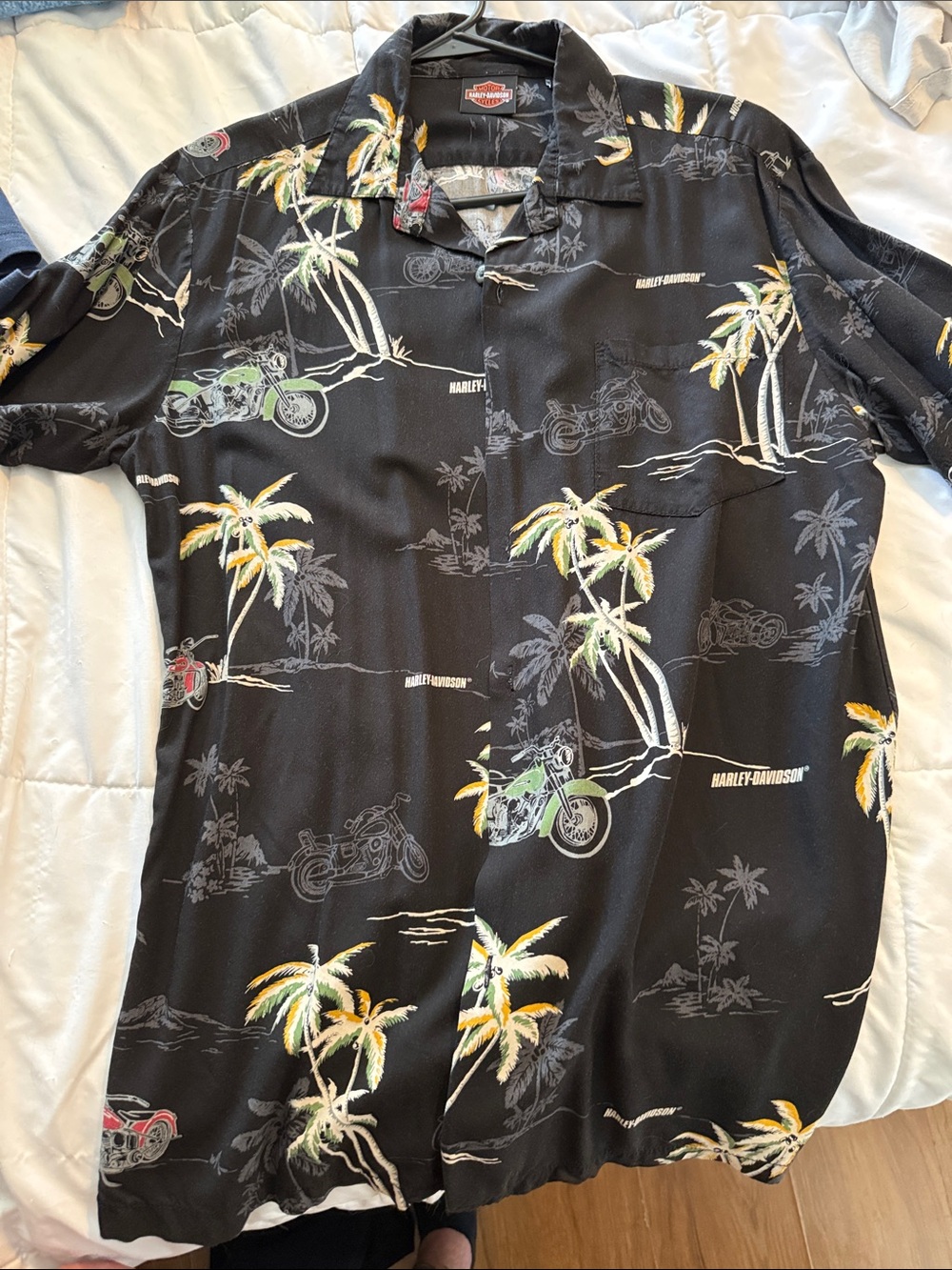 Harley-Davidson Black Shirt with Yellow and Green Palm Motorcycle Print